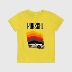 Футболка хлопковая детская Автомобиль Porsche на фоне флага ФРГ, цвет: желтый