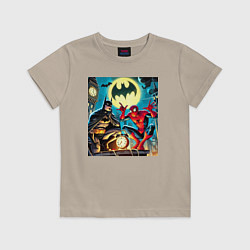 Футболка хлопковая детская Batman with Spider-man - ai art fantasy, цвет: миндальный
