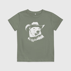 Футболка хлопковая детская Белый медведь ковбой, цвет: авокадо