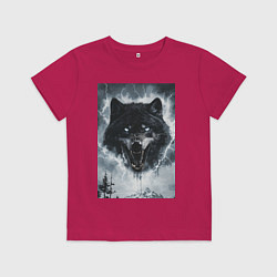 Футболка хлопковая детская Волк с оскаленной пастью, цвет: маджента