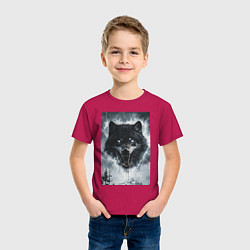 Футболка хлопковая детская Волк с оскаленной пастью, цвет: маджента — фото 2