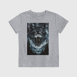 Футболка хлопковая детская Оскаленная морда волка, цвет: меланж