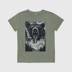 Футболка хлопковая детская Медведь с оскаленной пастью, цвет: авокадо