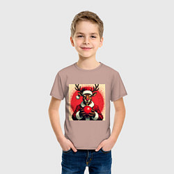 Футболка хлопковая детская Рождественский олень Рудольф в шапке Санты, цвет: пыльно-розовый — фото 2