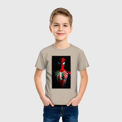 Футболка хлопковая детская Новый человек паук в темноте, цвет: миндальный — фото 2