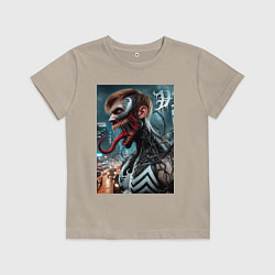 Футболка хлопковая детская Превращение Эдди в Венома - нейроарт фантазия, цвет: миндальный