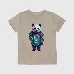 Футболка хлопковая детская Крутой кибер панда, цвет: миндальный