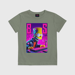 Футболка хлопковая детская Bart Simpson - cyber gamer, цвет: авокадо