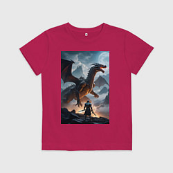 Футболка хлопковая детская Сражение с драконом, цвет: маджента