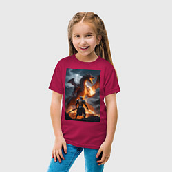 Футболка хлопковая детская Сражение с драконом, цвет: маджента — фото 2