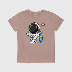 Футболка хлопковая детская Скейтер астронавт, цвет: пыльно-розовый