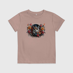Футболка хлопковая детская Сова с розами, цвет: пыльно-розовый