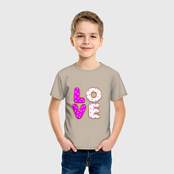 Футболка хлопковая детская Love - розовый пряник, цвет: миндальный — фото 2