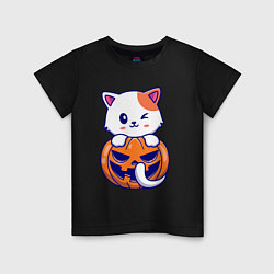 Футболка хлопковая детская Halloween meow, цвет: черный
