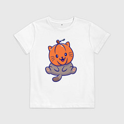 Футболка хлопковая детская Котик и тыква, цвет: белый