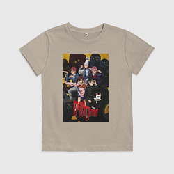 Футболка хлопковая детская Дандадан: Все герои, цвет: миндальный