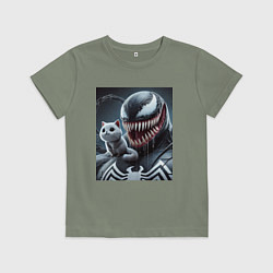 Футболка хлопковая детская Venom and funny kitten - ai art fantasy, цвет: авокадо