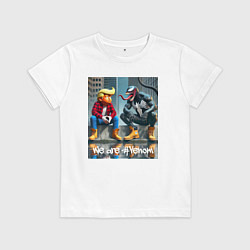 Футболка хлопковая детская Дональд Трамп и Веном - серьёзный разговор, цвет: белый