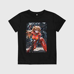 Футболка хлопковая детская Аска Лэнгли Евангелион, цвет: черный