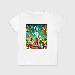 Футболка хлопковая детская Рик и Морти среди уток - нейроарт, цвет: белый