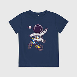 Футболка хлопковая детская Космонавт на велике, цвет: тёмно-синий