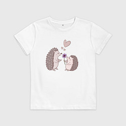 Футболка хлопковая детская Свидание влюбленных ежиков, цвет: белый