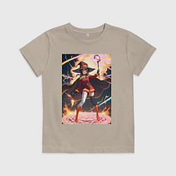 Футболка хлопковая детская Мегумин колдует взрывную магию, цвет: миндальный