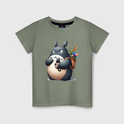 Футболка хлопковая детская Totoro and black cat - anime, цвет: авокадо