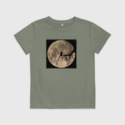 Футболка хлопковая детская Кот смотрит на луну, цвет: авокадо
