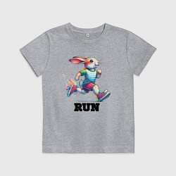 Футболка хлопковая детская Заяц на тренировке, цвет: меланж