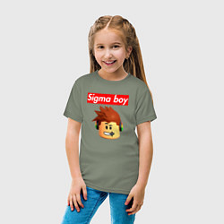Футболка хлопковая детская Sigma boy roblox head - мем Роблокс Сигма бой, цвет: авокадо — фото 2