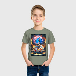 Футболка хлопковая детская Соник на фоне красной Луны, цвет: авокадо — фото 2