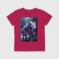 Футболка хлопковая детская Киборг лиса с неоновой подсветкой, цвет: маджента