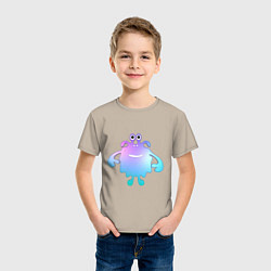 Футболка хлопковая детская Monster cartoon blue purple, цвет: миндальный — фото 2