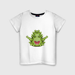 Футболка хлопковая детская Cartoon monster with spikes green, цвет: белый