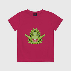 Футболка хлопковая детская Cartoon monster with spikes green, цвет: маджента