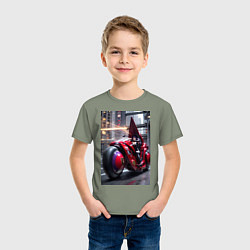 Футболка хлопковая детская Девушка на футуристическом мотоцикле, цвет: авокадо — фото 2