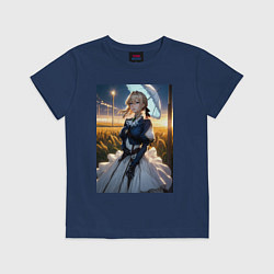 Футболка хлопковая детская Вайолет Эвергарден на поле, цвет: тёмно-синий