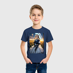 Футболка хлопковая детская Вайолет Эвергарден на поле, цвет: тёмно-синий — фото 2