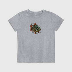 Футболка хлопковая детская Забавная карикатурная рыба, цвет: меланж