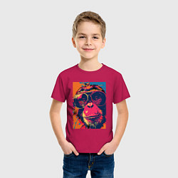 Футболка хлопковая детская Обезьяна в очках big pop art, цвет: маджента — фото 2