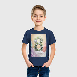Футболка хлопковая детская Ландыши на 8 марта, цвет: тёмно-синий — фото 2