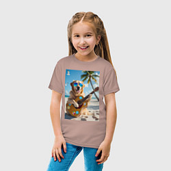 Футболка хлопковая детская Собака играет на гитаре, цвет: пыльно-розовый — фото 2