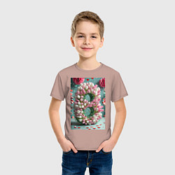Футболка хлопковая детская Тюльпаны к 8 марта, цвет: пыльно-розовый — фото 2