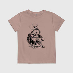 Футболка хлопковая детская Векторный паровоз, цвет: пыльно-розовый