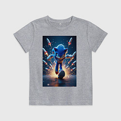 Футболка хлопковая детская Соник убегает от ракет, цвет: меланж