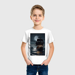 Футболка хлопковая детская Пиратский корабль в шторм, цвет: белый — фото 2