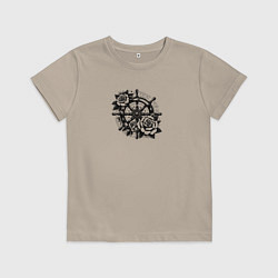 Футболка хлопковая детская Штурвал и розы тату, цвет: миндальный