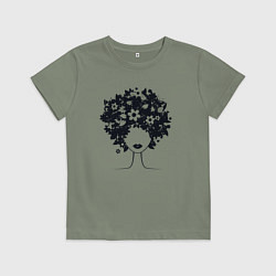 Футболка хлопковая детская Цветочная девушка, цвет: авокадо