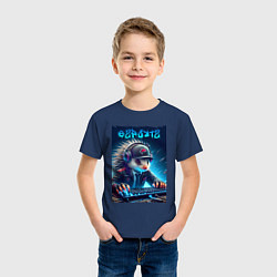 Футболка хлопковая детская Дикобраз командный игрок - неоновое свечение, цвет: тёмно-синий — фото 2